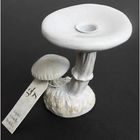 New White / Gold Resin Wild Woodland Mushrooms Candle Holder Room Decor - Picture 3 of 5